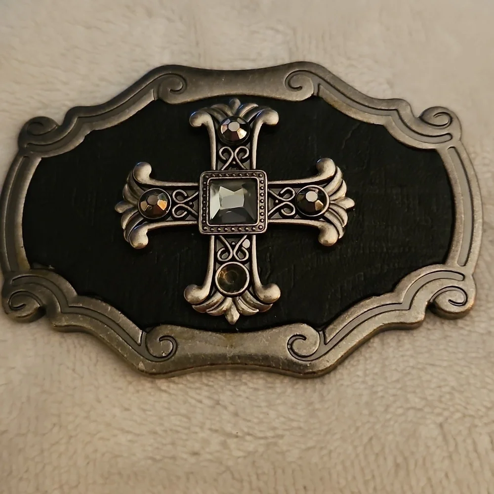 Vintage Ornate Two-tone Cross Punk Goth Metal Belt Buckle